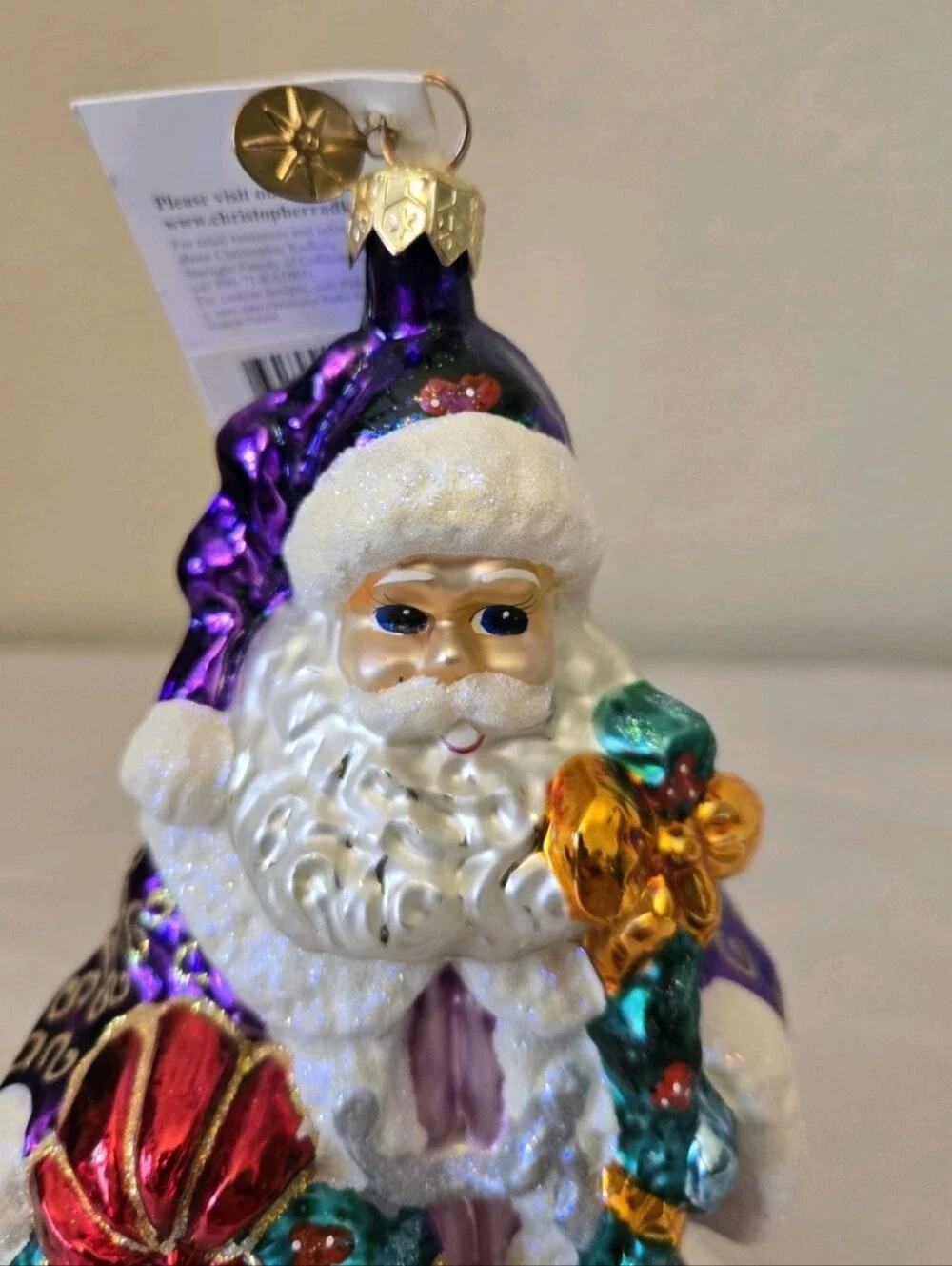 Vintage Christopher Radko Yorkshire Nicholas Ornament 8.5 Tall Purple Robe Santa